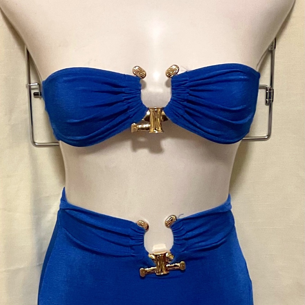 Blue Gold Ring Crop Top and Slit Maxi Skirt Set Small